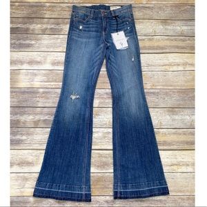 Pistola distressed stretch wide leg flare jeans